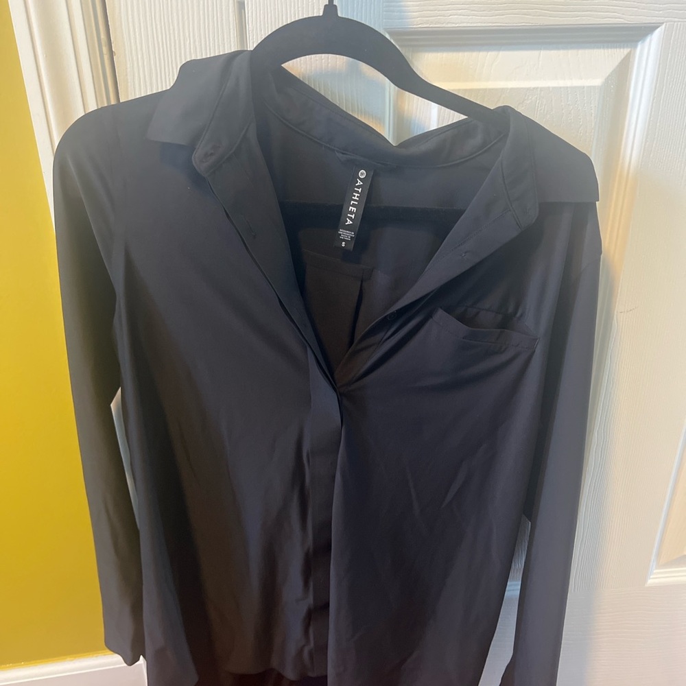 Athleta Black Long Sleeve Button Down Blouse Size Small